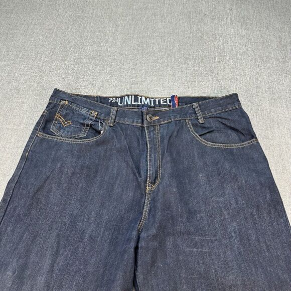 Vintage Ecko Unltd Jeans Mens 40x34 Blue Baggy 72 Unlimited Dark Wash - Picture 2 of 8